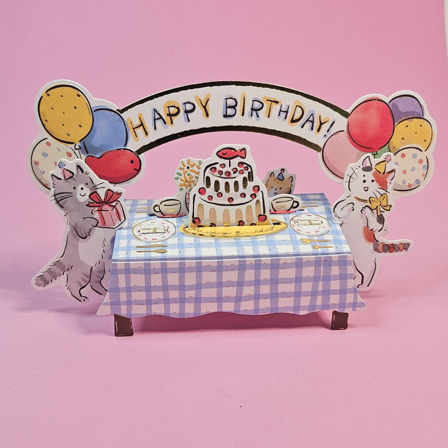 Cat Birthday Table Pop-up Card