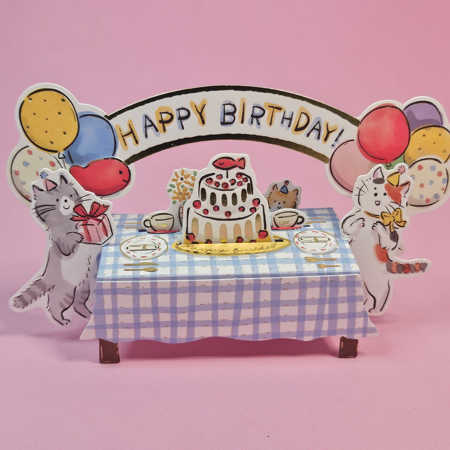 Cat Birthday Table Pop-up Card
