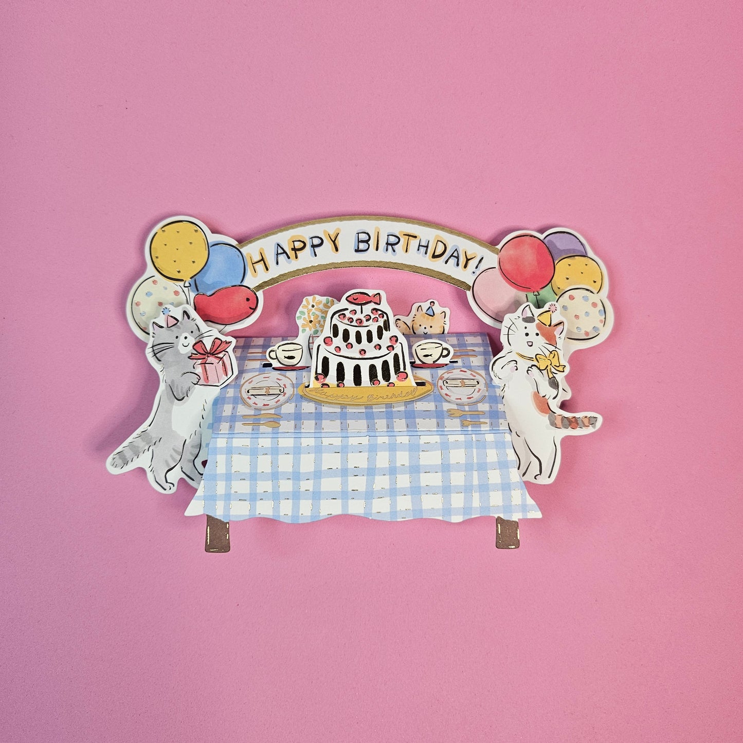 Cat Birthday Table Pop-up Card
