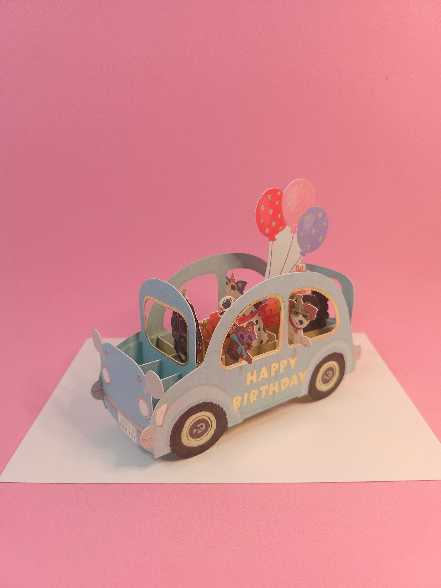 Party car birthday card/dog