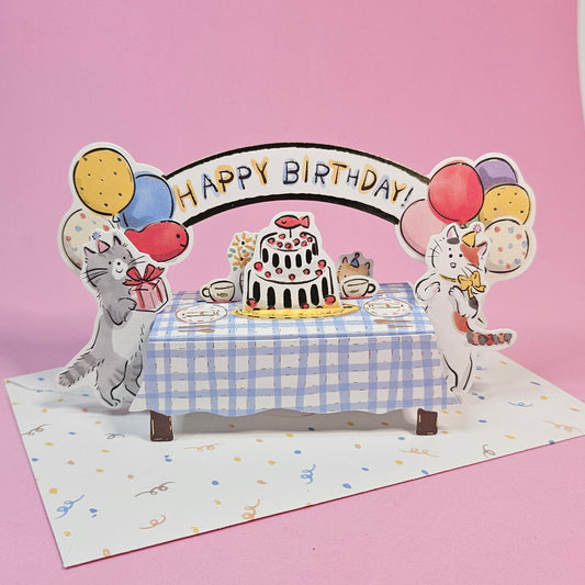 Cat Birthday Table Pop-up Card