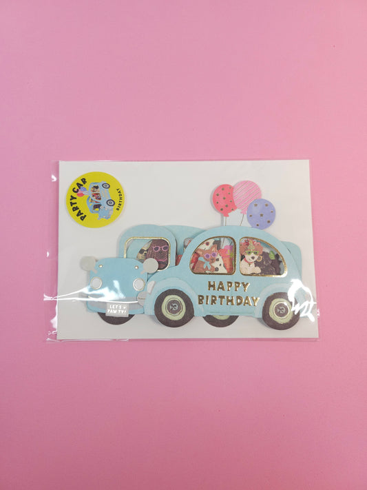 Party car birthday card/dog