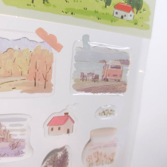 BGM Planner Stickers Sparkle Crystal Seal Traveling Scenery