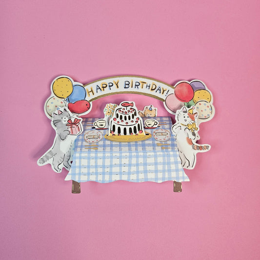 Cat Birthday Table Pop-up Card